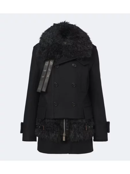 Palton Sacai din piele negru