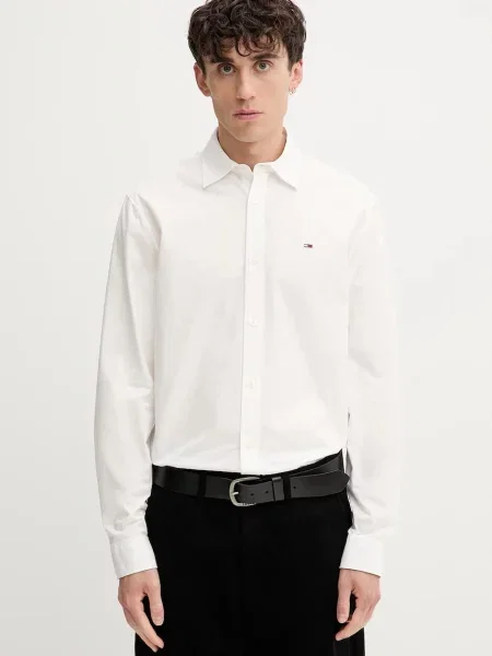 Tommy Jeans cămașă din bej cu guler clasic regular alb