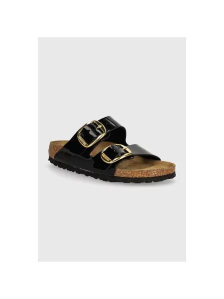 Klapki Birkenstock na sprzączkę skórzane czarne