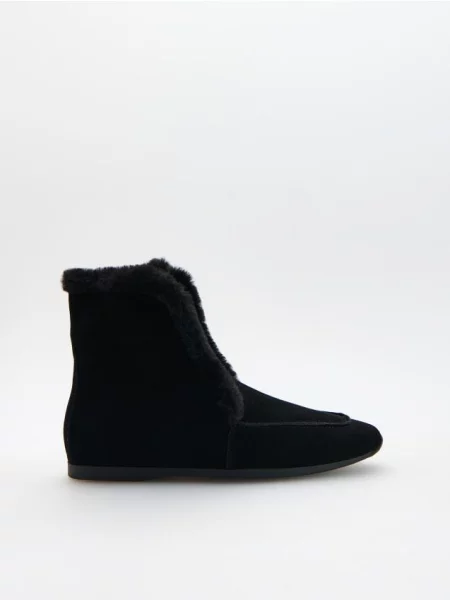 Reserved Botine din piele întoarsă cu blană negru