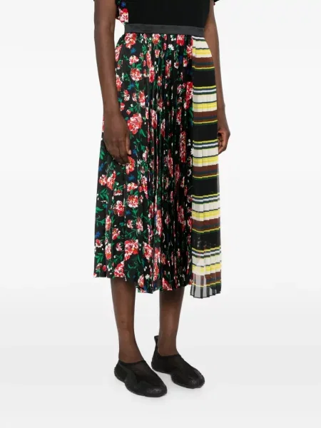 Fustă midi Sacai cu model floral cu imagine negru