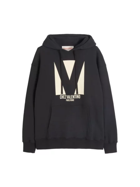 Lniana bluza z kapturem Valentino Garavani czarna