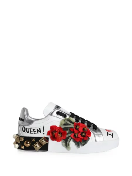 Δερμάτινα φλοράλ sneakers Dolce & Gabbana με καρφιά λευκό