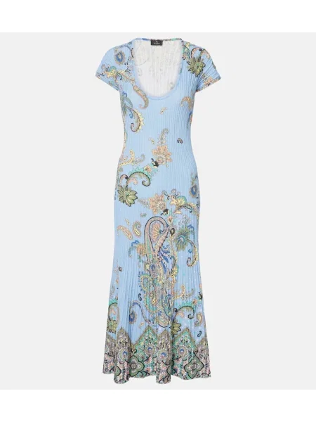 Sukienka midi Etro z nadrukiem do kolan garniturowa niebieska