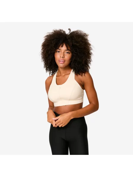 Stanik sportowy Decathlon zip beżowy