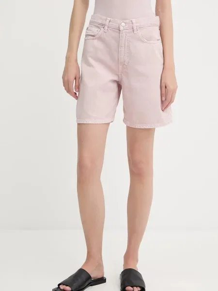 Samsoe Samsoe pantaloni scurți jeans SASHELLY uni high waist roz