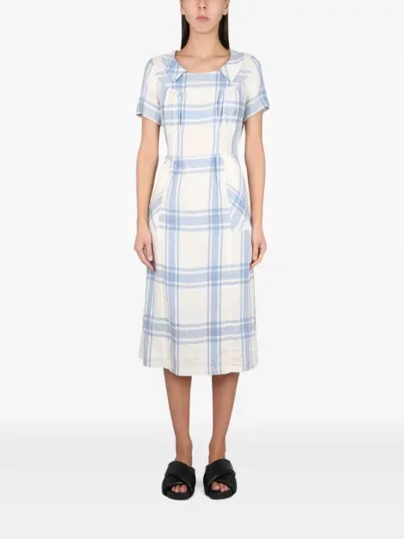 Rochie maxi Aspesi în carouri plisată de costum alb