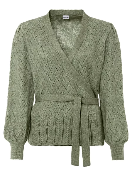 Sweter kopertowy z rękawami bufkami zielony
