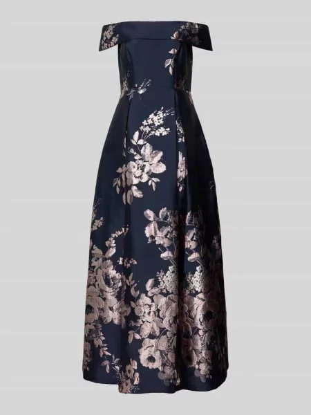 Sukienka wieczorowa z odkrytymi ramionami Adrianna Papell granatowa