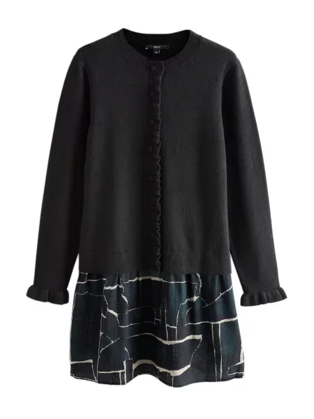 Next Rochie tricotat verde petrol / negru / murdar alb