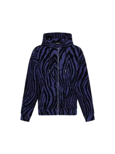 Sweter Roberto Cavalli z kapturem niebieski
