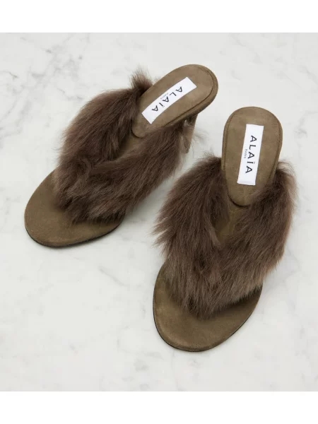 Papuci tip mules Alaïa din piele de căprioară verde