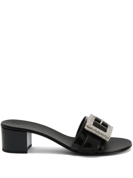 Papuci tip mules Giuseppe Zanotti cu cataramă de cristal negru