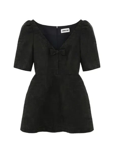 Миди рокля Shushu/tong с панделка с V-образно деколте до коляното зелено