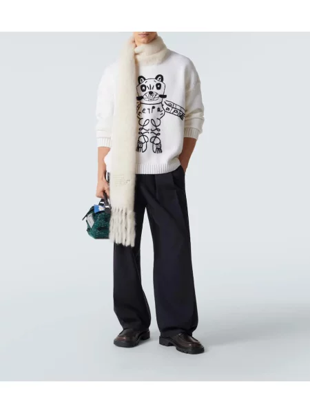 Pulover Loewe cu broderie de lână alb