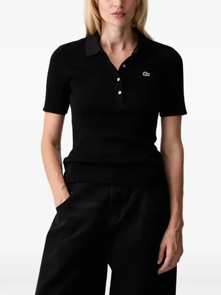 Tricou polo Lacoste tricotate cu autograf negru