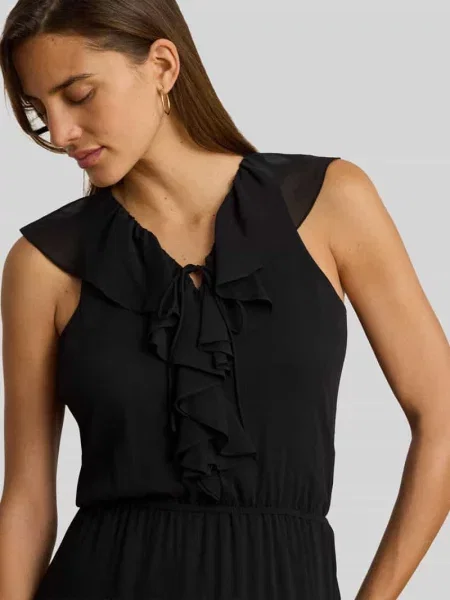 Sukienka casualowa o luźnym kroju z falbanami Lauren Ralph Lauren czarna