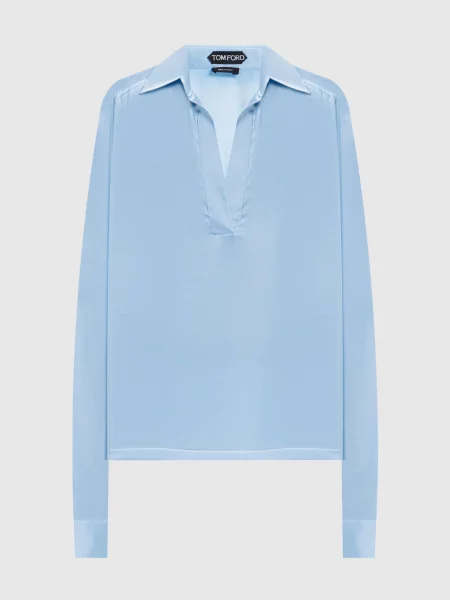 Блуза із шовку Tom Ford блакитна