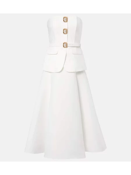 Sukienka midi Self-portrait do kolan bez ramiączek garniturowa biała