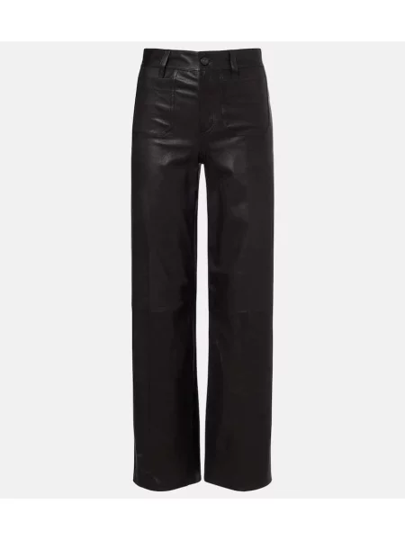 Pantaloni palazzo Frame cu talie înaltă din piele negru