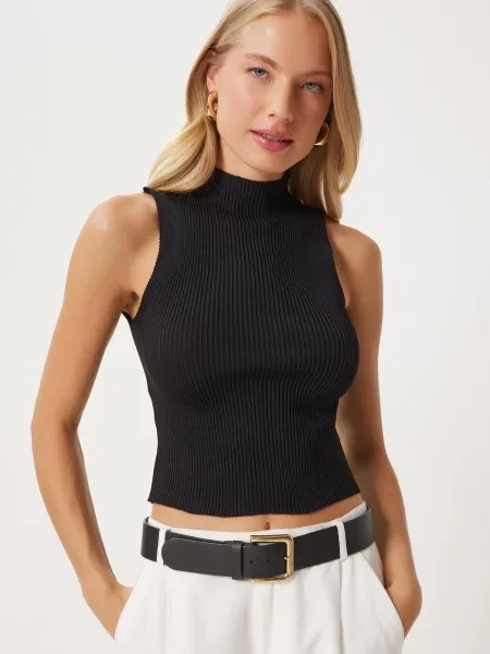 Happiness İstanbul Top brodat negru