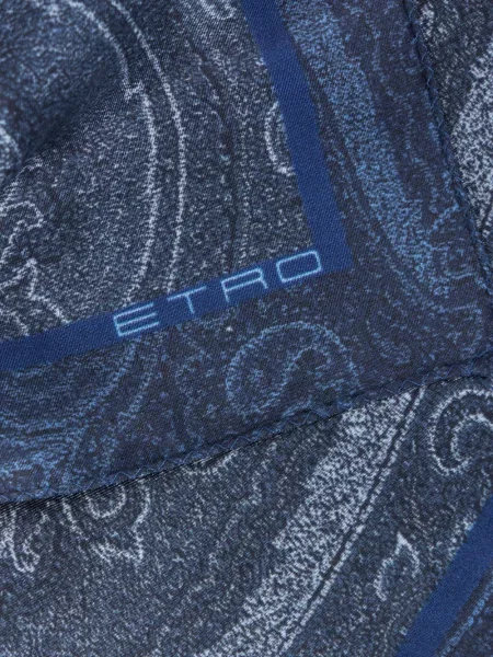 Šilkinis raštuotas šalikas Etro su paisley raštu mėlyna