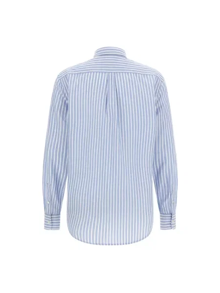 Bluzka koszulowa o kroju regular fit z mieszanki bawełny i lnu Polo Ralph Lauren niebieska