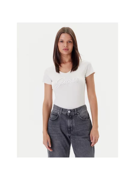 Guess Majica Écru Slim Fit modra