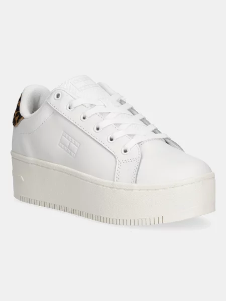 Tommy Jeans sneakers din piele TJW FLATFORM LEOPARD SNEAKER alb