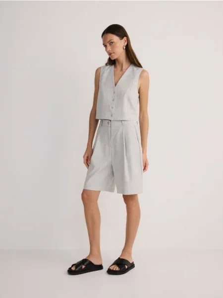 Reserved Szorty bermudy z zakładkami jasnoszary