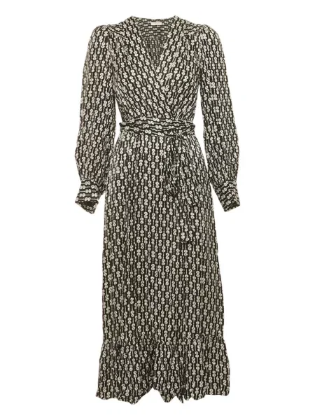 Sukienka maxi Sandro w kwiatki kopertowa garniturowa czarna