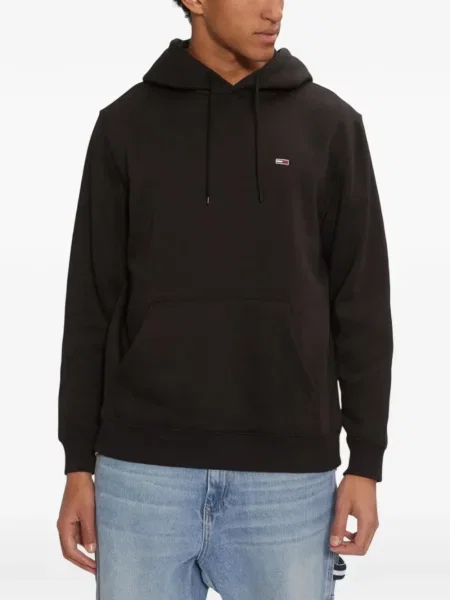 Hanorac cu glugă Tommy Jeans din fleece negru