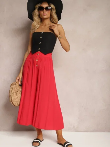 Spodnie Palazzo z Gumką w Talli Zdobione z Nogawkami Efinna czerwone