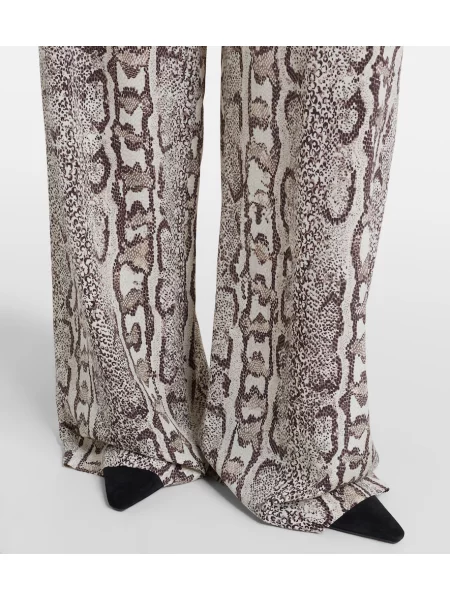Hodvábne palazzo nohavice Balenciaga s potlačou so vzorom hadej kože béžová