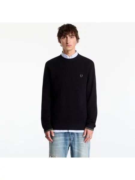 Pulover FRED PERRY Waffle Stitch Jumper Black XL negru