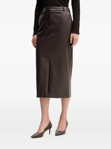 Fustă tip creion Sandro Ferrone până la genunchi cu crăpătură maro