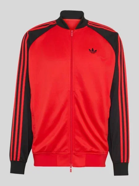 Bluza rozpinana o kroju relaxed fit z wyhaftowanym logo i zamkiem błyskawicznym dwustronnym Adidas Originals czerwona