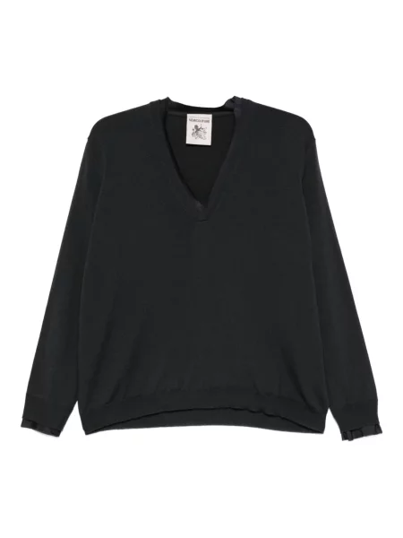 Sweter Semicouture wełniany z dekoltem w serek czarny
