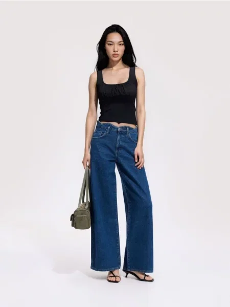 Reserved Blugi wide leg albastru
