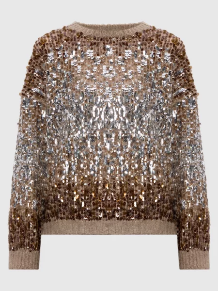 Светр з вовною в паєтки Brunello Cucinelli бежевий