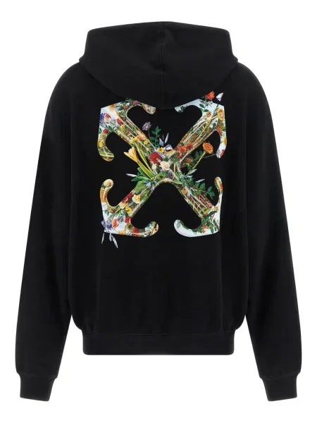 Hanorac cu glugă Off-white cu model floral alb