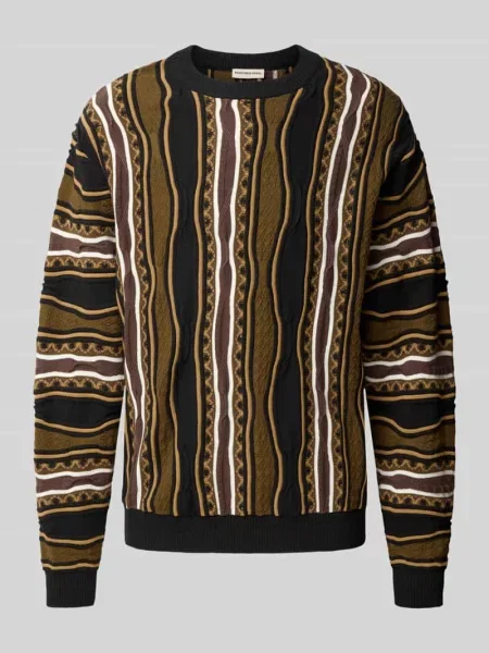 Sweter z dzianiny we wzór na całej powierzchni model TETON' Redefined Rebel oliwkowy