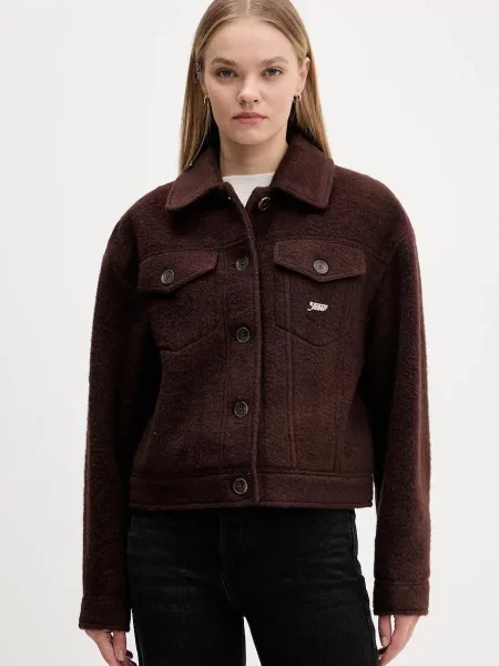 Tommy Jeans jachetă din amestec de lână maro