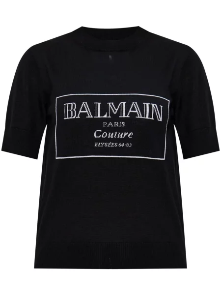 Tricou Balmain tricotate cu imagine negru