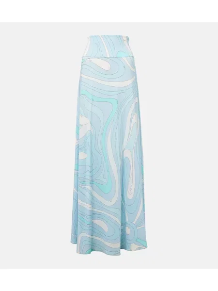 Fusta maxi Pucci cu talie înaltă din satin albastru