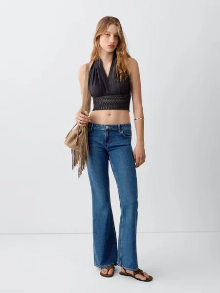 Dżinsy z niskim stanem flare Teen 34 MANGO TEEN ciemnoniebieski