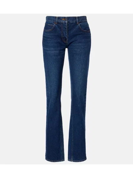 Blugi drepți The Row cu talie înaltă albastru