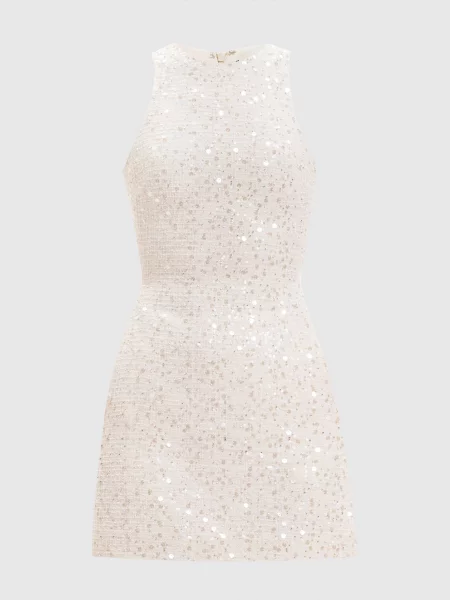 Твідова сукня міні кольору айворі в паєтки David Koma біла