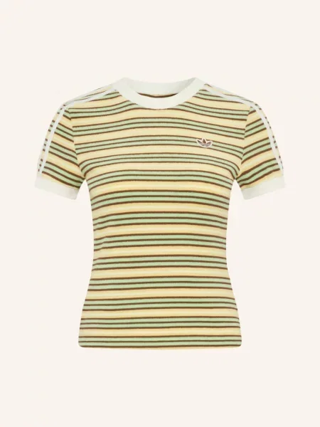 Adidas Originals Tričko Adidas Originals Summer Glow Slim Striped Z Froté béžová / tmavě hnědá / světle zelená bílé