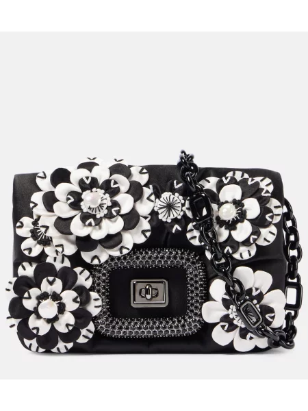 Satynowa torebka crossbody Roger Vivier w kwiatki czarna